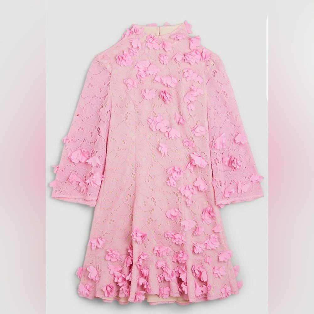 Karen Millen pink lace appliqué mini dress, US6 - Picture 4 of 16